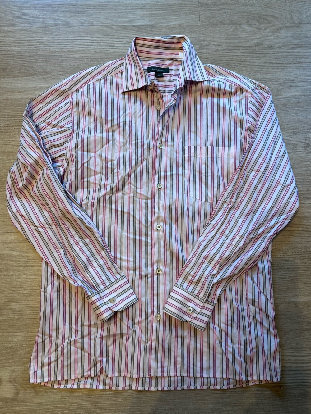 Ermenegildo Zegna Men’s M Cotton Striped Long Sleeve Button Down Pink Italy Lux